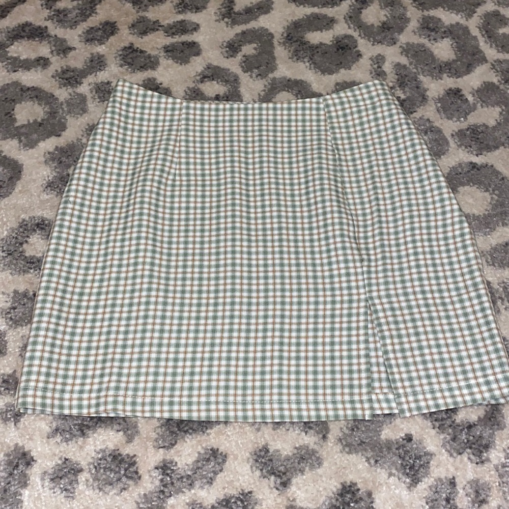 Green plaid skirt, ultra high rise